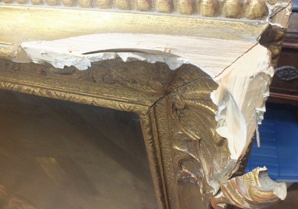 The damaged frame before any restoration work was begun.
